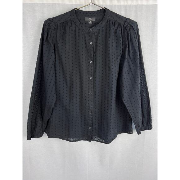J. Crew Top Swiss Dot Shirt Blouse Black Feminine Corpcore Business Contemporary - Picture 1 of 6